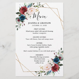 Menu de Casamento Geométrico Floral do Blush Marin