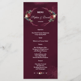 Menu de Casamento Geométrico Floral Real Burgundy