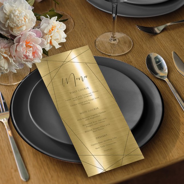 Menu de Casamento Geométrico Metálico Dourado ID64 (Criador carregado)