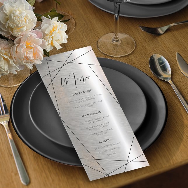 Menu de Casamento Geométrico Metálico Silver/Black (Criador carregado)