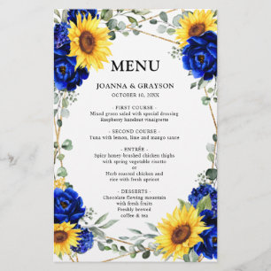 Menu de Casamento Geométrico Real Blue Sunflower 