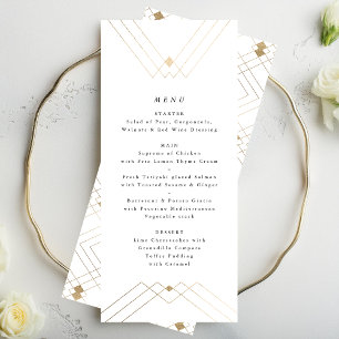 Menu de Casamento Geométrico White Dourado Gatsby