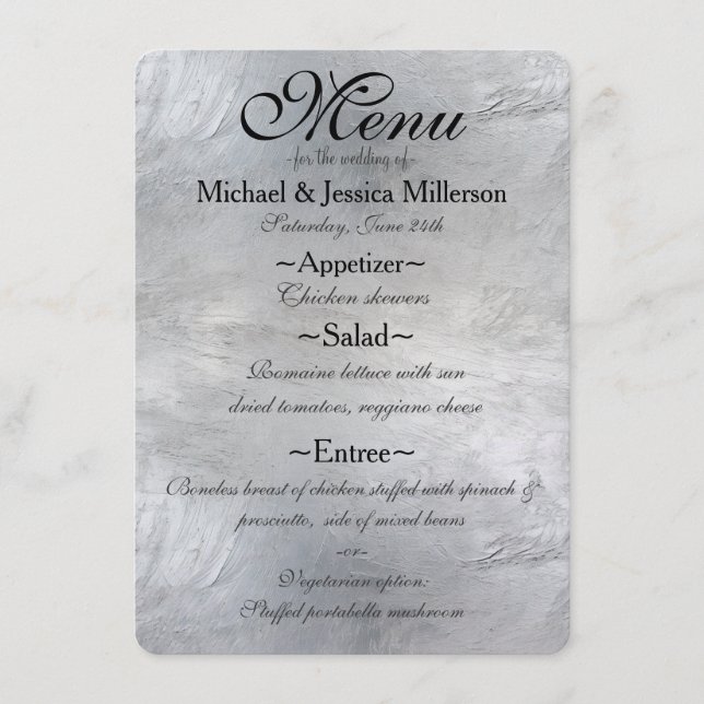 Menu de Casamento Glam Silver (Frente)