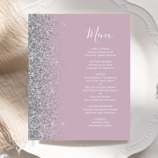 Menu de Casamento Glitter Lilac Silver Silver do O (Criador carregado)