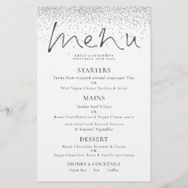 Menu de Casamento Glitter Silver Script Elegante d