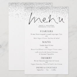 Menu de Casamento Glitter Silver Script Elegante d