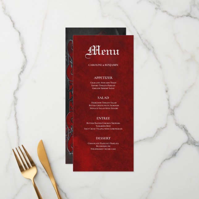 Menu de casamento gótico elegante de halloween (Frente/Verso In Situ)