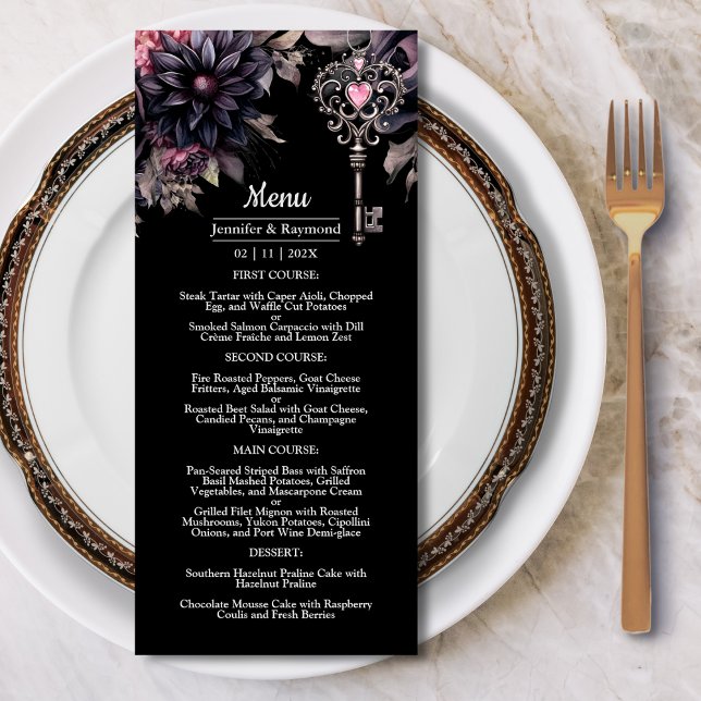 Menu de Casamento Gótico Hallowedding Floral (Criador carregado)