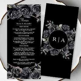 Menu de Casamento Gótico Preto Preto Escuro
