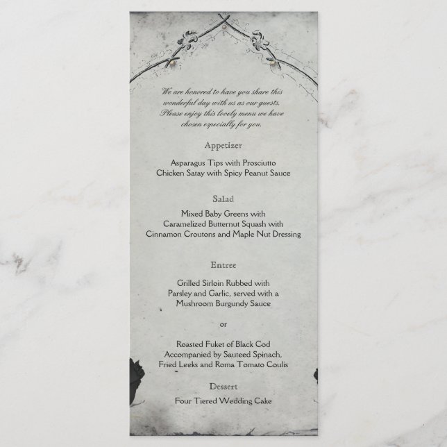 Menu de Casamento Gótico Rosa Trellis Black (Frente)