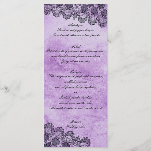 Menu de Casamento Gótico Roxo-Roxo do Raça Preto (Frente)