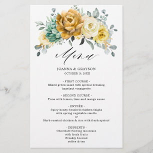 Menu de Casamento Greenery de Sage Amarelo-Amarelo