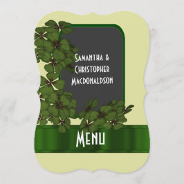 Menu de casamento irlandês verde, creme e shamrock