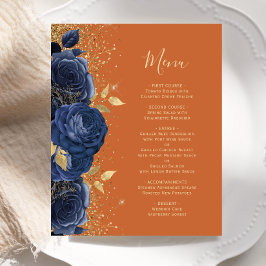 Menu de Casamento Laranja Dourado Floral Burnt Bur
