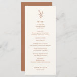 Menu de Casamento Laranja Simples Botânico Queimad<br><div class="desc">Avise aos seus convidados do casamento o que está no menu,  com arte de linha botânica e cores de queda quente.</div>