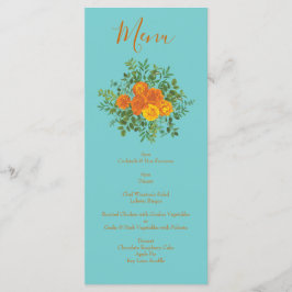 Menu de Casamento Laranja & Teal Aqua Peony & Rosa