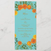 Menu de Casamento Laranja & Teal Aqua Peony & Rosa