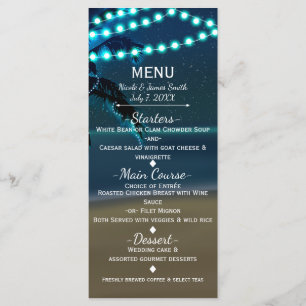 Menu de Casamento Luzes de String Praia Blue Ancho