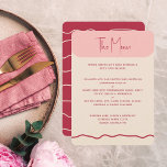 Menu de Casamento Magenta Cor-de-Rosa Magenta - Mo<br><div class="desc">Um cartão de cardápio de casamento moderno e versátil com cantos arredondados em preto magenta cor-de-rosa, cor rosa suave e uma linha ondulada desenhada manualmente na frente e um padrão correspondente de linhas irregulares na parte traseira do cartão. Esta é uma modelo de papelaria de casamento totalmente personalizável. Todas as...</div>