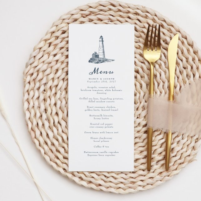 Menu de Casamento Marítimo do Farol Náutico Elegan (Criador carregado)