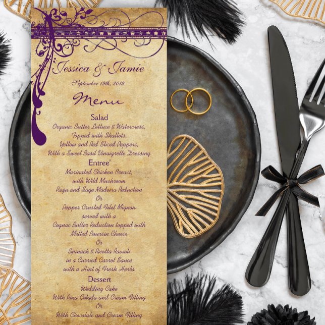 Menu de Casamento Medieval Renascentista Roxo Eleg (Criador carregado)