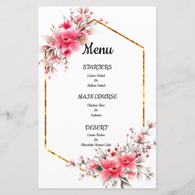 menu de casamento, menu de casamento floral (Frente)