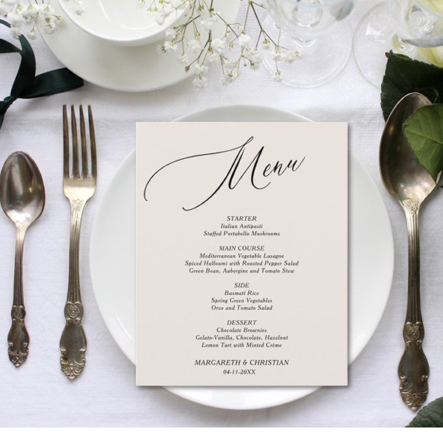 Menu de Casamento Minimalista de Areia Elegante de (Criador carregado)
