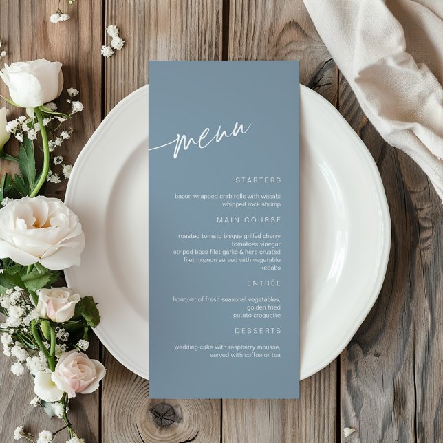 Menu de Casamento Minimalista Dusty Blue (Criador carregado)