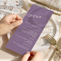 Menu de Casamento Minimalista Dusty Purple