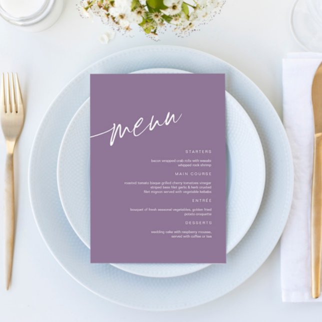 Menu de Casamento Minimalista Dusty Purple (Criador carregado)
