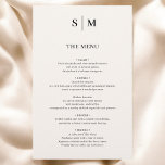 Menu de Casamento Minimalista Elegante do Monogram<br><div class="desc">Elevem sua recepção de casamento com nosso elegante Cartão de Menu de Champanhe de Beige. Apresentando fontes serif refinadas, este cartão de menu descreve lindamente seus cursos cuidadosamente curados, adicionando um toque sofisticado à sua configuração de mesa. A cor luxuosa do champanhe bege complementa qualquer tema elegante do casamento, garantindo...</div>