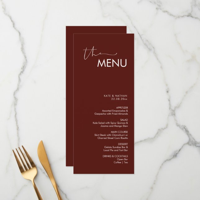 Menu de Casamento Minimalista Moderno (Frente/Verso In Situ)