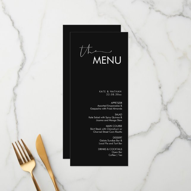 Menu de Casamento Minimalista Moderno (Frente/Verso In Situ)