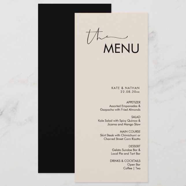 Menu de Casamento Minimalista Moderno (Frente/Verso)