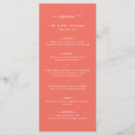 Menu de Casamento Minimalista Moderno Coral
