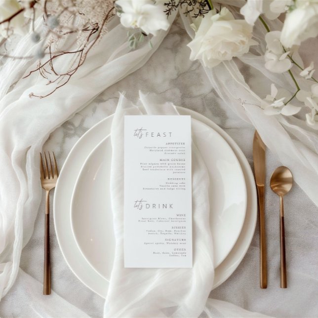 Menu de Casamento Minimalista Moderno e Cartão de  (Modern Minimalist Wedding Menu & Guest Place Card)