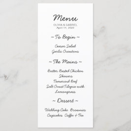Menu de casamento minimalista preto e branco moder