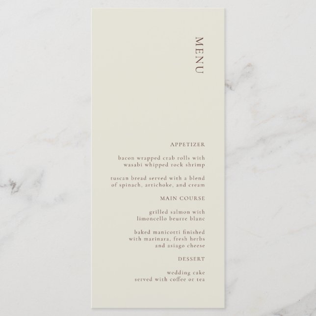 Menu de Casamento Minimalista Simples (Frente)