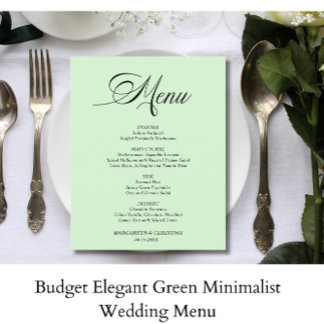 Menu de Casamento Minimalista Verde Elegante