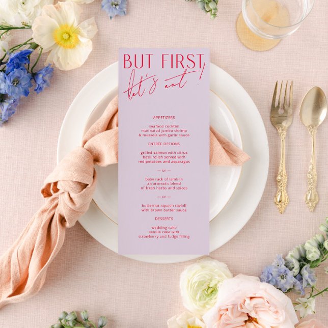 Menu de Casamento Mínimo de Roxo e Magenta Moderno (Criador carregado)