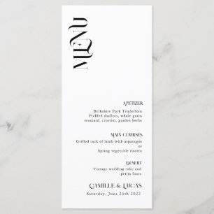Menu de Casamento Mínimo e Chic Black and Whit