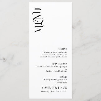 Menu de Casamento Mínimo e Chic Black and Whit
