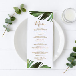 Menu de Casamento Mínimo Floral Tropical Palm Leaf