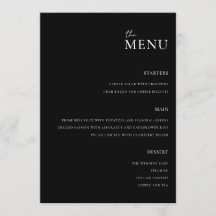 Menu de Casamento Mínimo Moderno Preto e Branco