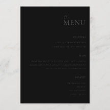 Menu de Casamento Mínimo Preto de Matte Moderno