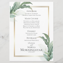 Menu de casamento | Modernas Folhas Tropicais Eleg