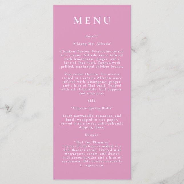 Menu de Casamento Moderno Botânico Rosa (Frente)