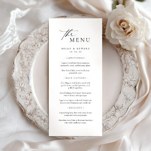 Menu de Casamento Moderno Branco Negro Mínimo e Ch