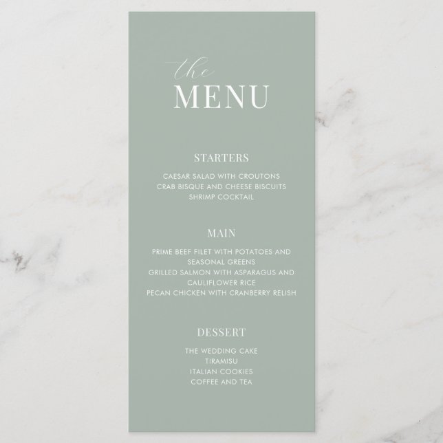 Menu de Casamento Moderno da Sage Verde Minimalist (Frente)