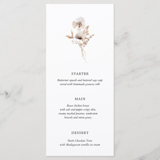 Menu de Casamento Moderno de Flor Selvagem Seca (Frente)